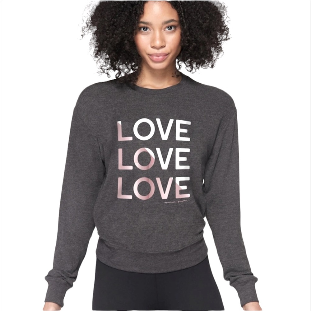 NWT Spiritual Gangster Love Crew Neck Savasana Gray Gold White Sweater Top